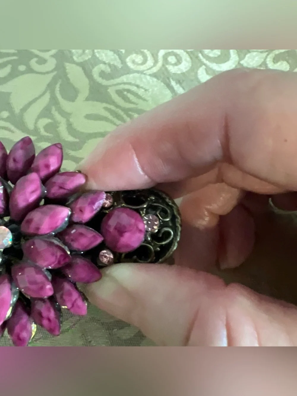 Vintage Hair Clip Purple Jeweled  Gold Tone Floral Fashion Hairstyle